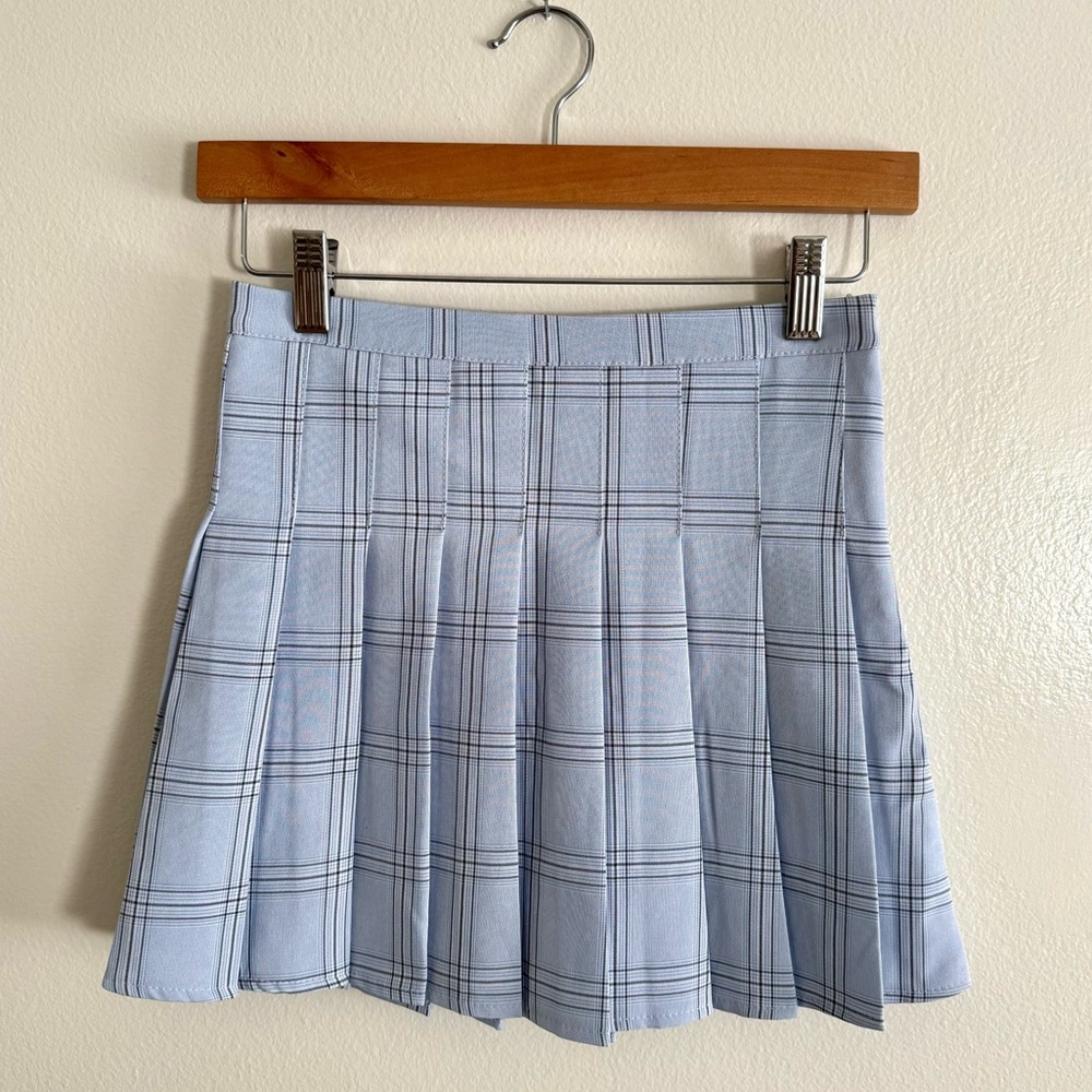 Princess Polly Plaid Pleated Mini Skirt Blue Gray Checkered Size 2